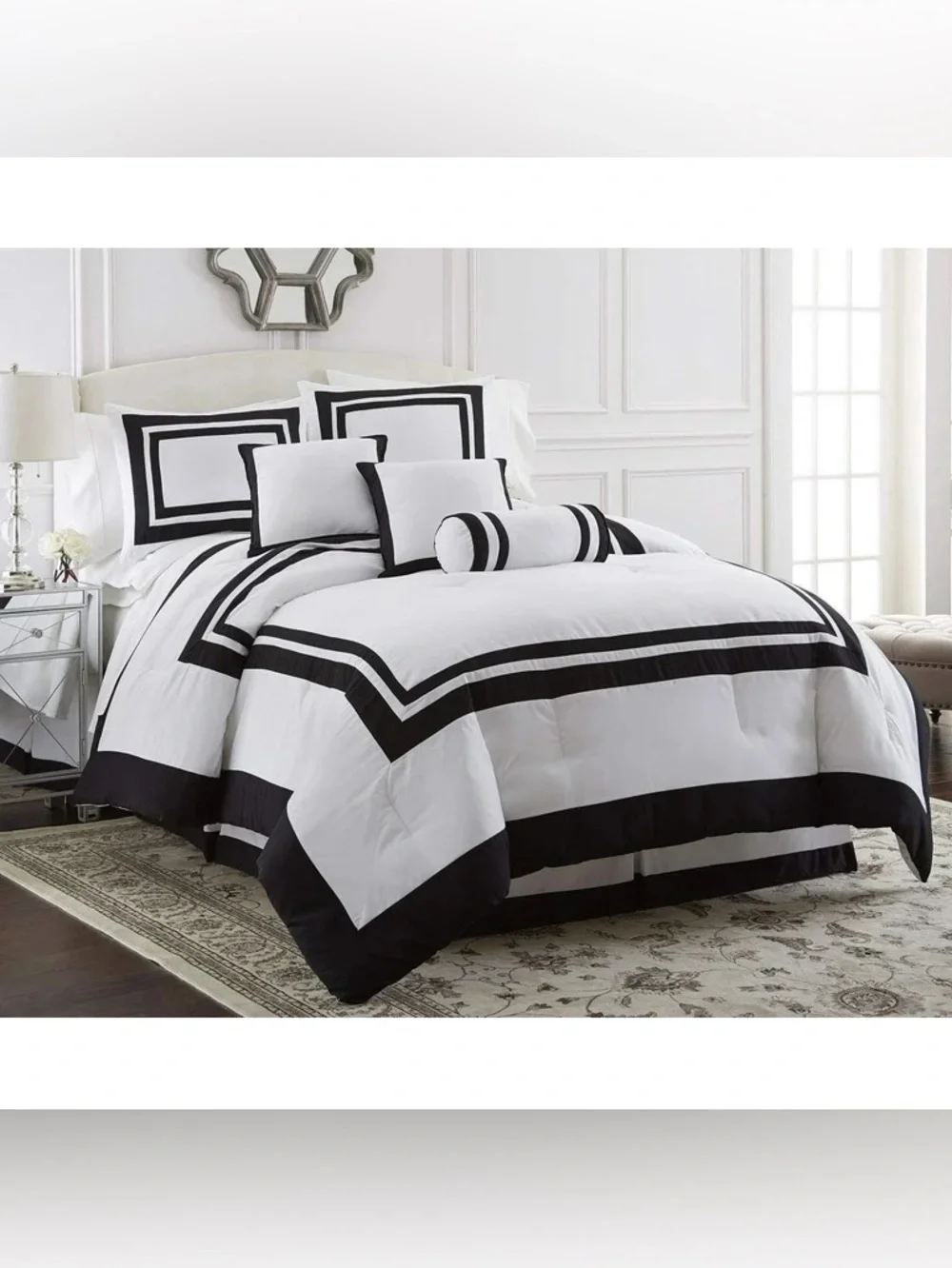 Elegant Black & White Geometric Full 3 piece Comforter Set